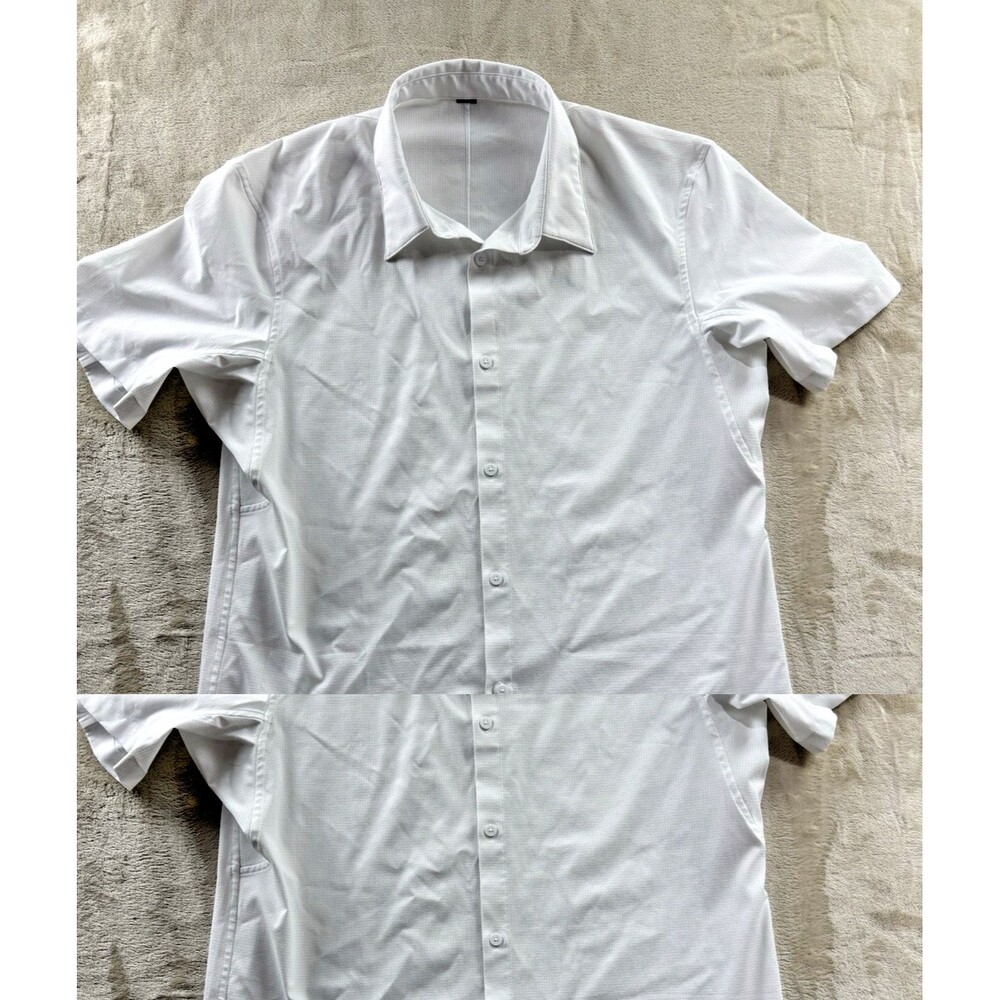 Lululemon Men Airing Easy Vent Button Up Short Sleeve Solid White See Measurment